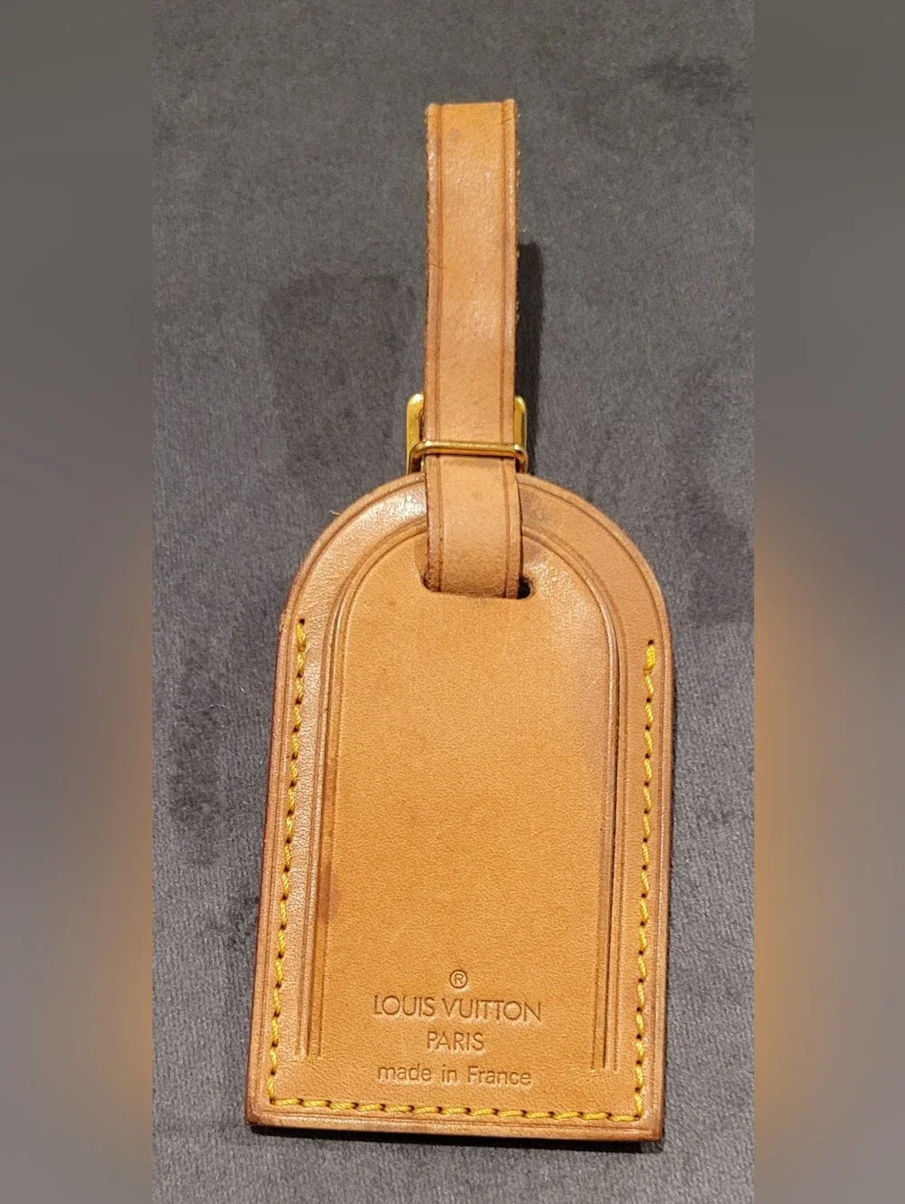 Louis Vuitton Tan Leather Luggage Tag with Yellow Stitching